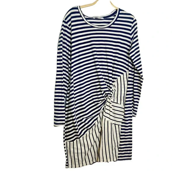Stateside Midi Dress Womens Large Navy Striped Mixed Stretch Minimalist Beachy - Picture 2 of 8